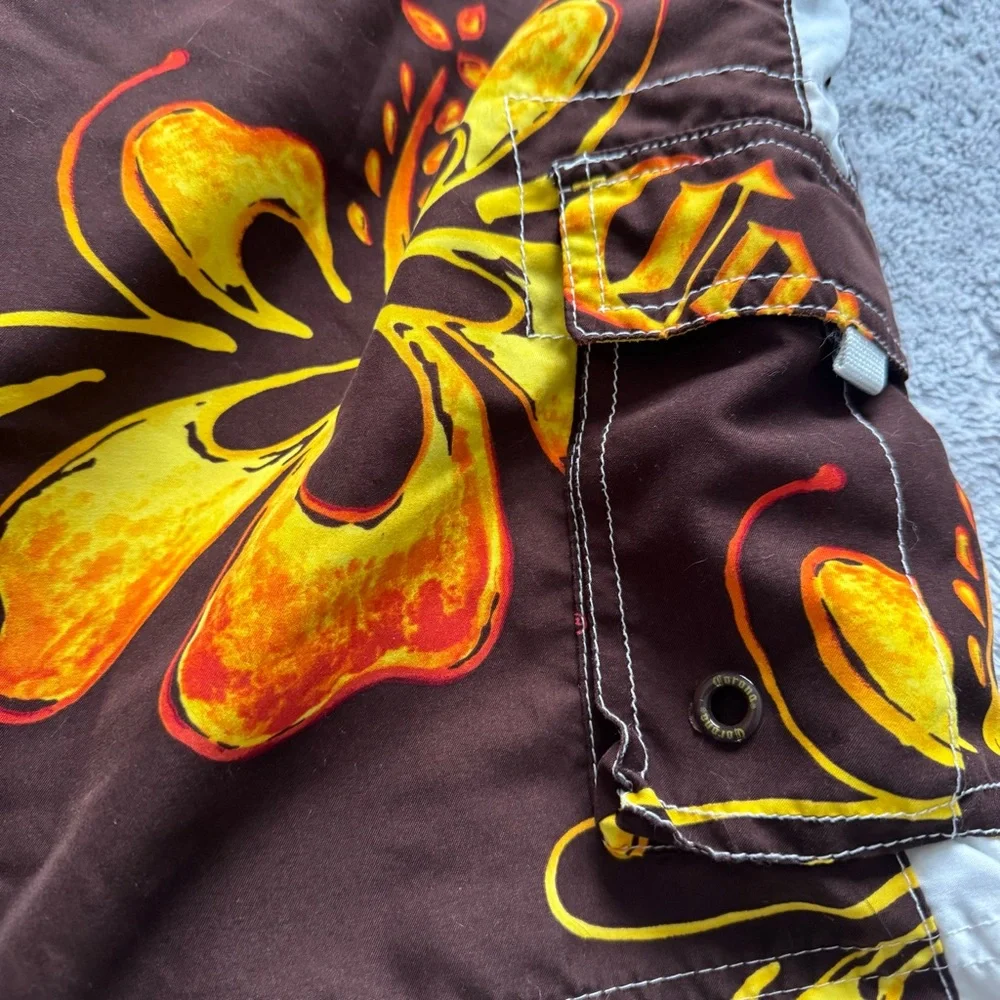 Corona Extra Hibiscus Floral Beer Board‎ Shorts Swim Trunks Brown Mens L